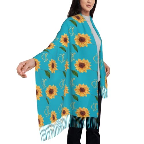 Smile Face Sunflower Print Scarf For Women Printed Scarf Fall Winter Fashion Fringed Shawl4