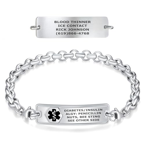 Divoti Medical Alert ID Bracelet - Custom Engraved Classic Medical ID Bracelets - Stainless Steel Rolo Chain with Lobster Claw - Durable & Adjustable Fit - Medical Alert ID for Women
