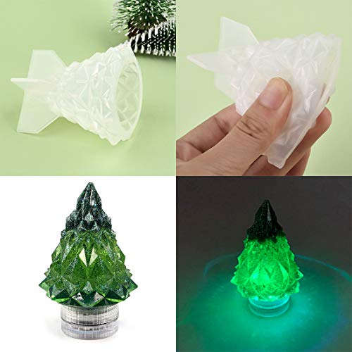 LANBEIDE 3D Resin Christmas Tree Mold, Silicone Resin Mold with 5Pcs LED Tea Lights for DIY Epoxy Resin Jewelry Crafts Christmas Ornaments Soap Mold
