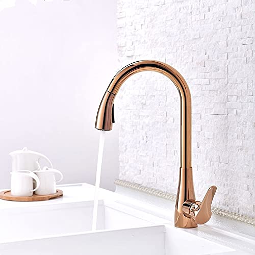 Robinet d'évier de cuisine or rose mitigeur extractible rotatif ISCBAFYX - 4