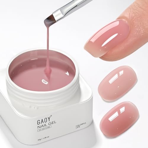 GAOY Colored Builder Base 30g with a Brush, 4-in-1 Long Lasting Nail Builder Gel Nude Pink Natural Jelly, Soak Off UV Light Cure Nail Strengthening, Rose Pink