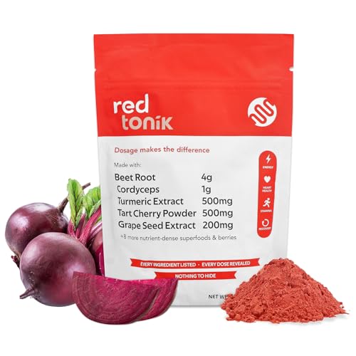 Red Tonik Superfood Powder with Beet Root, Mushroom, Turmeric |