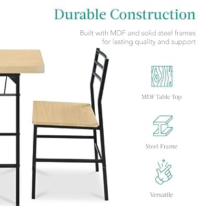 Best Choice Products 3-Piece Modern Dining Set, Space Saving Dinette for Kitchen, Dining Room, Small Space w/Steel Frame, Built-in Storage Rack - Natural/Black — photo 6 of 6