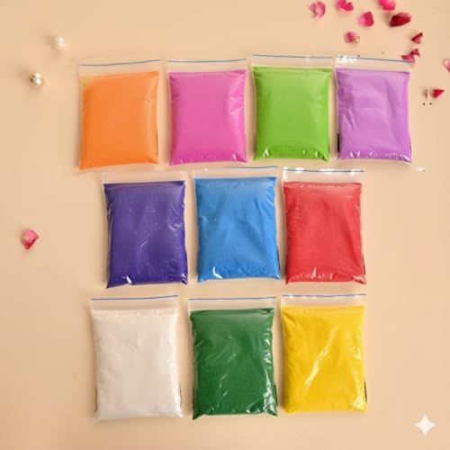 Image of Craftam Rangoli Colours Powder Set, 80g Each, Pouches for Festivals and Decorations (10 Poch x 80 Gram = Total 800 Gram)