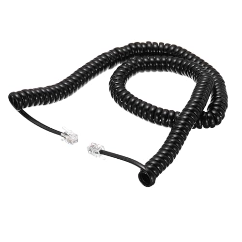 sourcing map Phone Cord for Landline, 16ft Uncoiled/2.5ft Coiled RJ9 4P4C Telephone Handset Cord No Tangle Coiled Phone Cable, Black