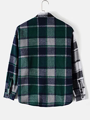 Image of ZAFUL Unisex Plaid Flannel Shirt Jacket Button Down Long Sleeve Pocket Coat Outwear | Mens Fall Clothes Lightweight Long Sleeve Button Down Flap Pocket Jacket Tops for Fall&Winter 2026