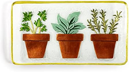 DEMDACO Succulents Green and Brown 15 x 8 Inch Fused Glass Rectangular Serving Plate Platter