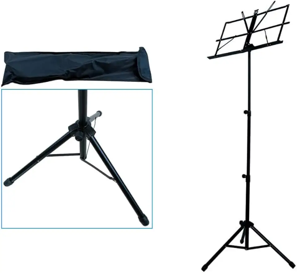 Estante Suporte de Partitura Dobrável com Base Tubular de Aço Tripé Ajustável com Bolsa de Transporte Preto