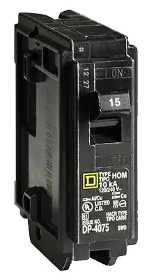 Square D HomeLine 15 amps Plug In Single Pole Circuit Breaker