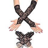 MLPKOI 2 Paires Gants Dentelle Florale, Gants Longs en Dentellee & Ggants Courts, Gant Dentelle, Vêtements Accessoires pour Tea Party Costumes des Années 1920 Opéra Mascarade Halloween Mariée (Noir)