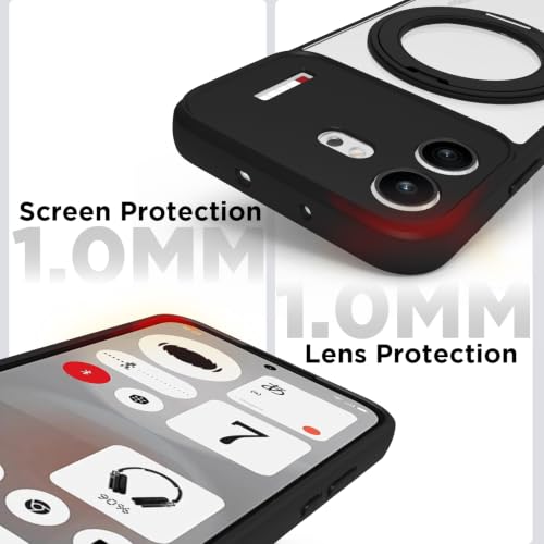 Image of RIGGEAR Shockproof Sleek Hybrid Armor 360 Rotating Magnetic Ring Stand Back Cover Case Compatible with MagSafe Accessories for Nothing Phone 4b 5G (Clear PC + Black TPU Bumper)