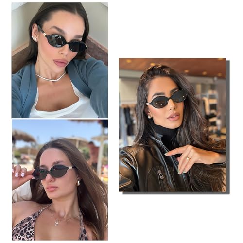 Retro Vintage Oval Frame Sunglasses for Women Trendy Small Round Designer Inspired Cute 90s Sunnies Shades3