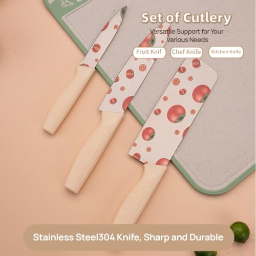 Image of ZIBUYU Kitchen Cutters, Set of 3Pcs Stainless Steel Kitchen Cutters Chef Cutter Fruit Cutter Utility Cutter Anti-Slip Handle Design Fashion Printed Home Gift Kitchen Cutter Gift