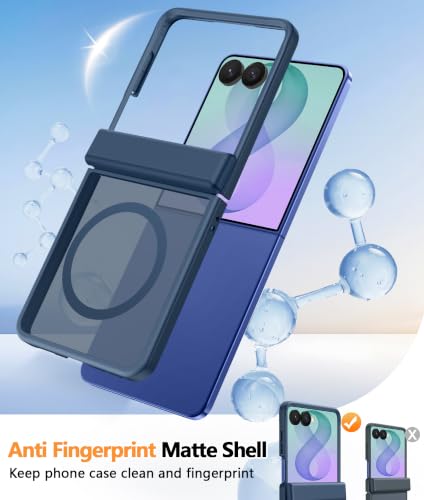 Image of FNTCASE for Samsung Galaxy Z Flip 8 Case: [Hinge Protection + Screen Protector] [Fit for Magsafe] Military Grade Drop Proof, Translucent Matte Protective Phone Cover - Blue