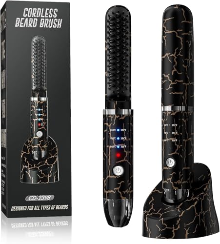 AKJ Beard Hair Straightener Men's Wireless Heated Portable Mini Hair Straightener with 3 Temperature Settings Brush for Thick Curly Hair Body Care Kit