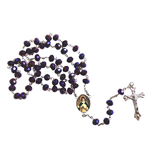 Saint Catherine of Siena Patron of Nurses people ridiculed Faceted Rondelle 8mm Beads Rosary with Tertium Millennium Crucifix and Silver Plated Centerpiece Includes a Blessed Prayer Card