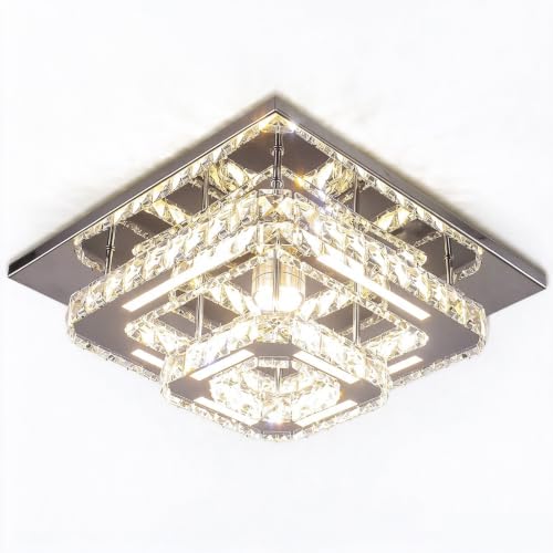 CXGLEAMING Lustre moderne Dimmar LED Plafonnier Cristal Plafonnier LED Suspension Carré Plafonnier pour chambre à coucher salon cuisine(télécommande)