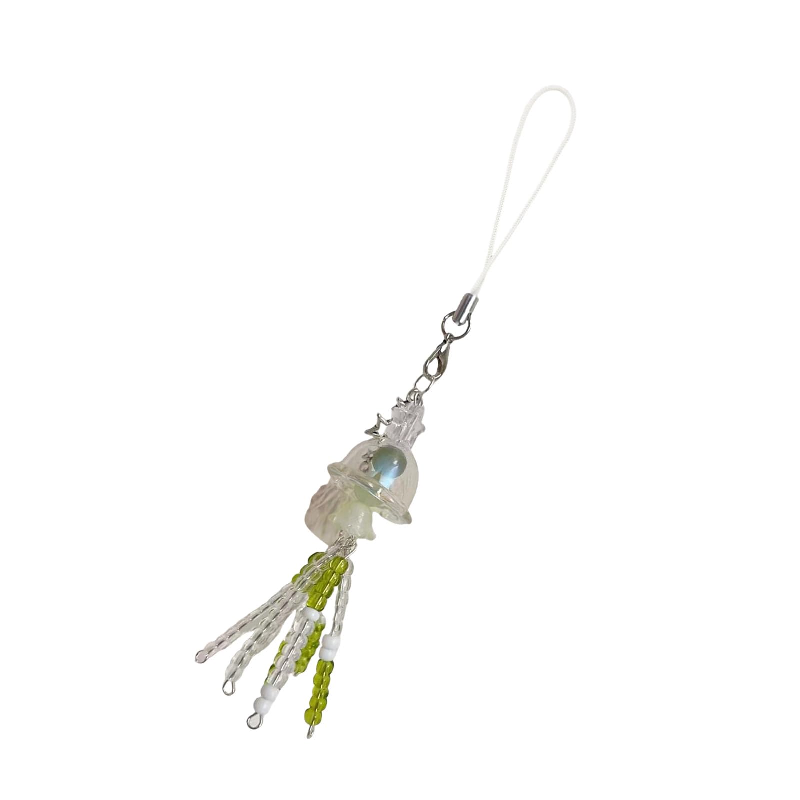 NEWFT Handmade Beaded Phone Lanyard with Unique Jellyfish Pendant Portable for Trendy Women Ladies Daily Use