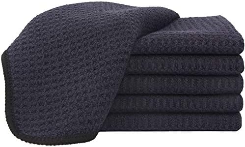 SINLAND Microfiber Waffle Weave Kitchen Dish Cloth Washcloths Quick Drying Dish Towels 13inch x13inch(6 Pack Black)
