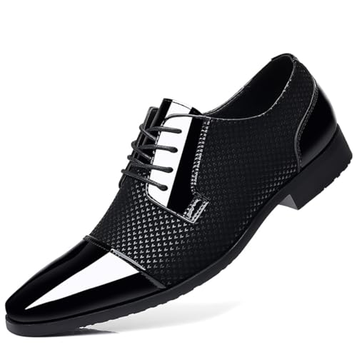 Men's Modern Cap Toe Patent Leather Tuxedo Dress Shoes Formal Business Lace up Oxfords Wedding Prom