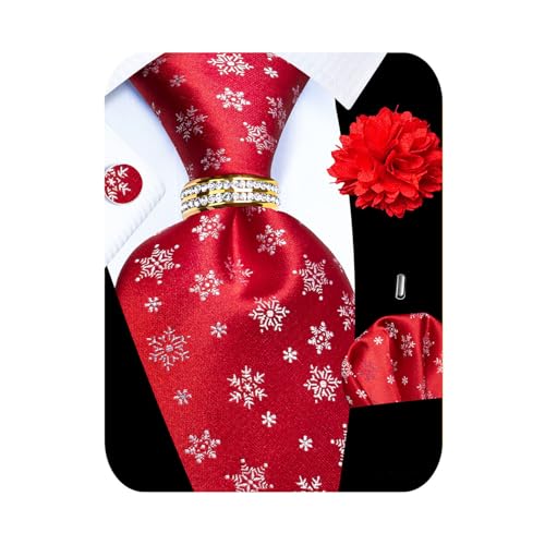 Image of 5PCS Mens Silk Tie, Pocket Square, Cufflinks, Drilled Tie Ring and Lapel Pin Set for Wedding Groom Party