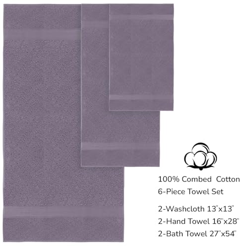 Feather & Stitch 100% Cotton Bath Towel Set of 6, 625 GSM Ultra Soft Highly Absorbent 2 Bath Towels, 2 Hand Towels & 2 Washcloth - Luxury Quick Dry Shower Towels. (Charcoal)