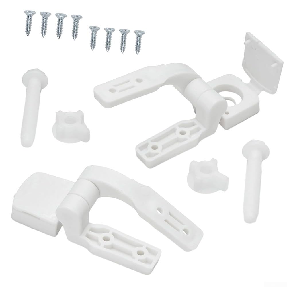 Niceminiwall White Plastic Toilet Seat Hinge Replacement Kit with Bolts, Screws and Nuts for Lid Cover – Pair Compatible with Most Toilets