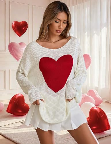 Image of Libsorge Womens Valentine Heart Sweater 2026 Valentines Day Trendy Cute Oversized Long Sleeve Pullover Sweaters