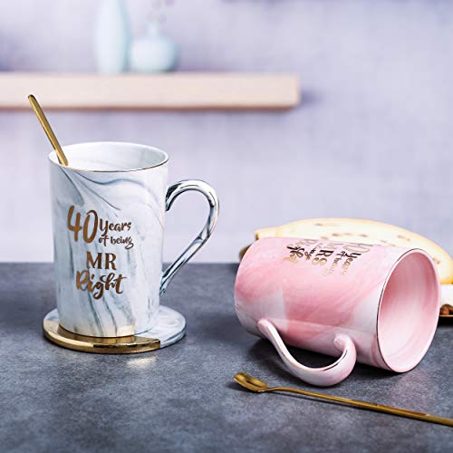 Shinnywis 40Th Gifts For Couple, 40Th Gifts For Wedding Parents Gifts For Husband, Wife, Happy For Couples, Men And Women 14Oz Coffee Mug Set (Pink) #TOP3