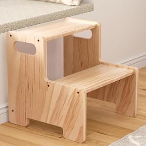 Wooden Step StoolTwo Step Stool for KidsToddler Montessori Stool Supports 300 lbs Kids Toddler Stepping Stool for Bathroom SinkToiletKitchenBedNatural