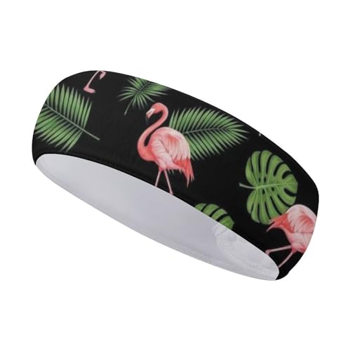 Men Women Sports Sweatband Hairband Non-Slip Stretchy Athletic Sweatbands for Gym Football Tennis Breathable Hairband Pink Flamingo Tropical Palm Banana Leaves Soft Elastic