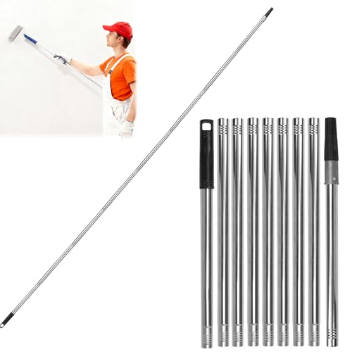 Barra de extensión de rodillo de pintura, 3,6 m, barra telescópica de acero inoxidable, 10 segmentados con adaptador cónico, barra de rodillo extensible para herramientas de limpieza de canalones de