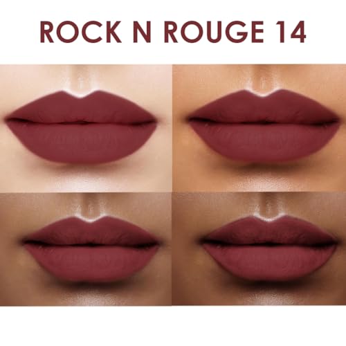 Image of One Wish Creamy Matte Lipstick Long Lasting for Women - Rock N Rouge Shade 14 | Full Coverage | Creamy Formula | No Flaky Lips | No Dryness | High-Pigment | SPF | Vitamin E, Almond Oil & Shea Butter for Moisturising Lip | 8 Hrs Lasting | Smooth Finish | 3.8 gm