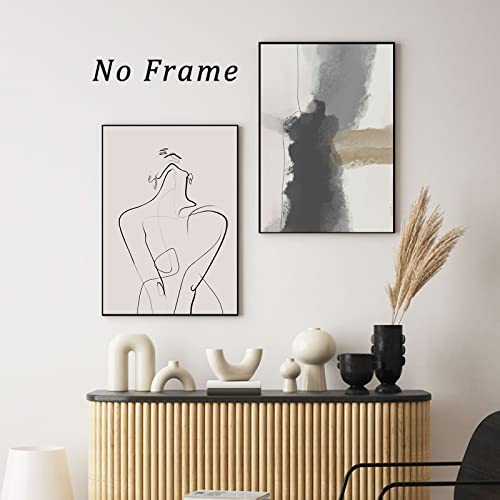 Modern Line Painting Abstract Line Wall Art Abstract Sketch Art Women Outline Poster Black And White Abstract Print Woman Silhouette Poster Minimalist Line Art Black And Beige Art 16X24Inchx3 No Frame #TOP3