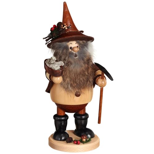 Drechselwerkstatt Uhlig DWU | Erzgebirgisches Räuchermännchen Räuchermann | Weihnachtsdekoration Handwerkskunst | Waldwichtel 25 cm | Erzträger