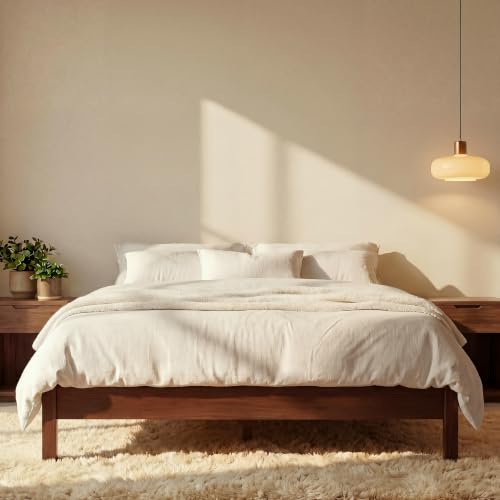 Image of LIFEMENT Full Bed Frame Signature Wood Platform, Noise Free, Under Bed Storage, No Box Spring Needed, Easy Assembly, Walnut