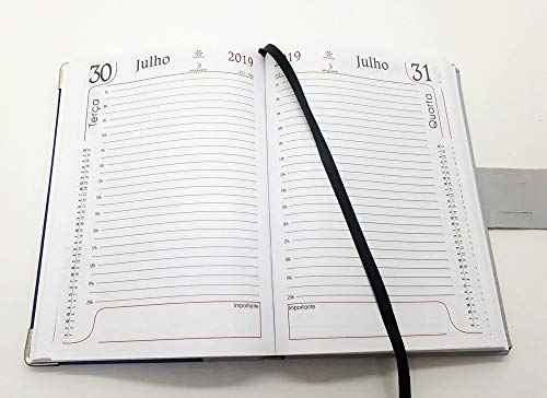 Agenda 2019 Diária Luxo Costurada Porta Caneta Azul S