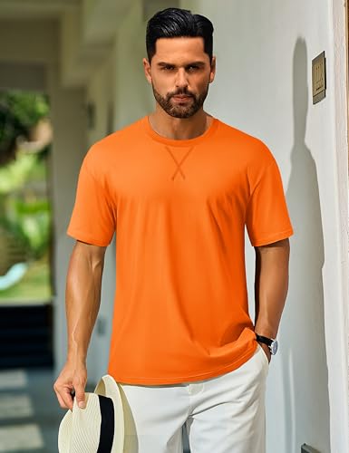 Cotrasen Men's T Shirts Cotton Drop Shoulder Short Sleeve Shirts for Men Casual Soft Comfort Loose Fit Mens Summer Tee Shirts