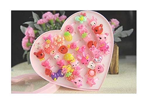 Glamifirsto Kids Girls Cartoon Pretend Play Toy Fancy 36 Finger Ring for Birthday Gifts Comes in Pink Heart Shape Box Suitable for Age 2-10 yrs(Multi Color)… 1