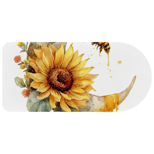 Grand tapis de souris floral aquarelle abeille et tournesol 73x35cm avec base antidérapante