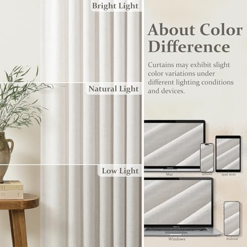 Memory Trained Pinch Pleated Extra Long 120 Inch Curtains for Nursery, Off White Natural Linen Blend Light Filtering Kids Room Semi Sheer Windows Curtain & Drapes 10FT Length 2 Panels Set 50"W x 120"L by LuxuNap - Used condition - Image 6
