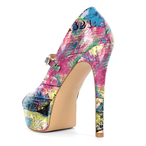 Image of SAMMITOP Women's Peep Toe High Heels Platform Stiletto Pumps Patent Mary Jane Heels 5.5 inch Party Wedding Dress Shoes