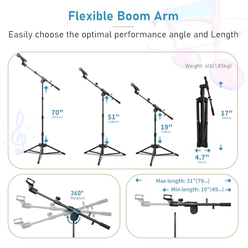 GUITTO Microphone Floor Stand with Phone/Tablet Holder, Adjustable Boom Mic Stand with Heavy-Duty Base, Dual Device Mount for Streaming, Podcasting, Recording, and Live Performances GMS-04 - Image 4