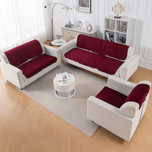 Image of HOKIPO Quilted Sofa Cover 6 Seater Set - Washable 3+2+1 Sofa Panel for Seat & Back | 'Quilt Classic' Maroon (IN-927+926+925 * 2-MRN)