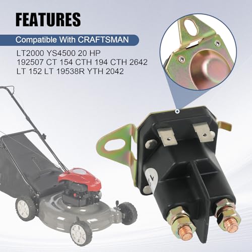 Starter Solenoid 12VDC 192507 532192507 Replacement for Craftsman Husqvarna LT2000 YS4500 582042801 582042802 21546294 435-325 705055 Lawn Mower Tractor Starter Solenoid Compatible with Troy Bilt MTD