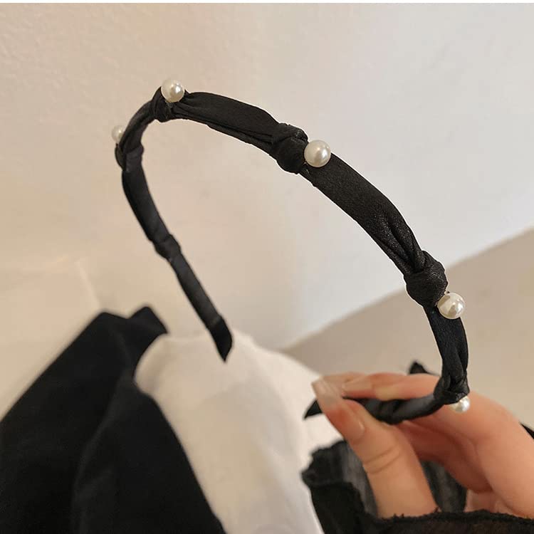 Miniatura 3 de Diademas para mujeres y niñas, diadema con lazo de perlas negras, accesorios para el cabello de boda para mujeres