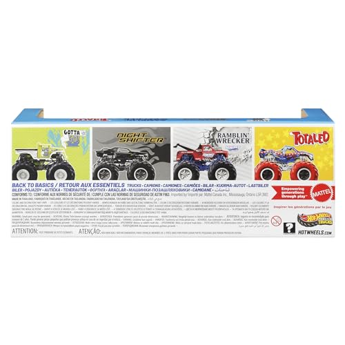 Image of Hot Wheels Monster Trucks, 1:64 Scale Monster Trucks Toy Trucks, Set of 4, Giant Wheels, Favorite Characters and Cool Designs