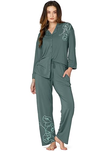 Image of Night Suit for Womens Floral Printed Modal Night Dress of Shirt and Pajama Set 9365