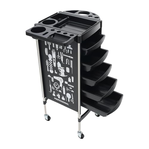 Wensiy Carro de peluquería, carrito de salón con 5 cajones, carrito de acero inoxidable, carrito de operación, peluquería, peluquería, peluquería, salón de belleza