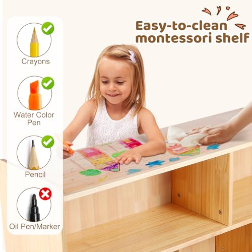 Montessori Shelf, 47-1/4" L Toy Shelf, Toy Storage Organizer with 2-Layer Bookshelf, 5-Section Wooden Storage Cabinet, Bookshelf for Kids Rooms, Playroom, School, Nursery - Image 6